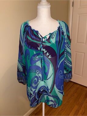 Chico's Teal & Navy Swirl Blouse